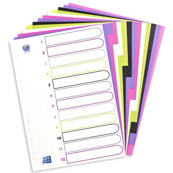 Oxford Kunststoff-Register myColour, A4, 12-teilig, blanko