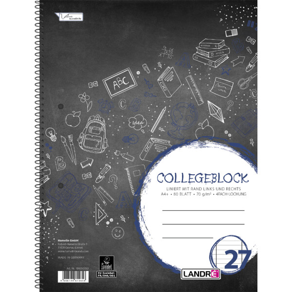 LANDRÉ Collegeblock "college" DIN A4, kariert, 160 Blatt