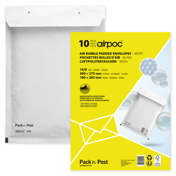 MAILmedia Luftpolster-Versandtaschen, Typ 16 F, weiß, 21 g