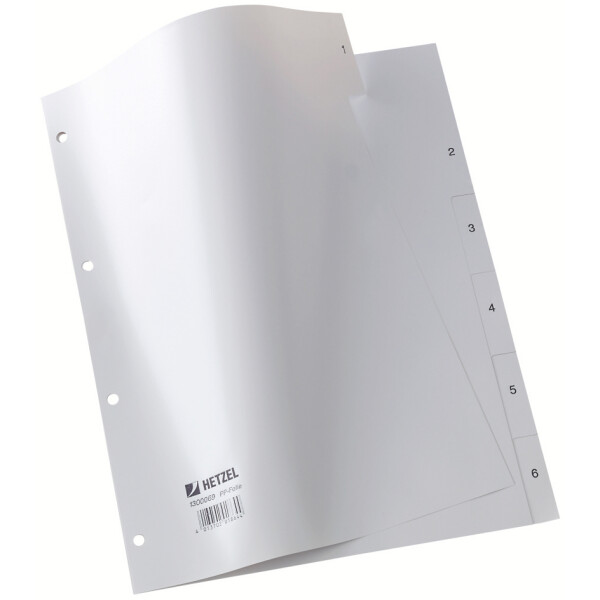 HETZEL Kunststoff-Register, Zahlen, A4, 1-52, PP, grau
