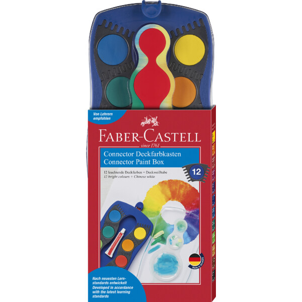 FABER-CASTELL Deckfarbkasten CONNECTOR, 12 Farben, rot