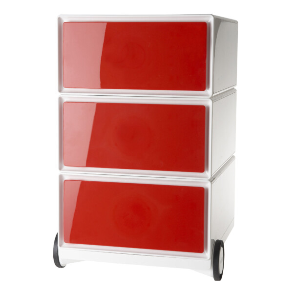 PAPERFLOW Rollcontainer "easyBox", 3 Schübe, weiß rot