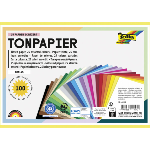 folia Tonpapier, DIN A5, 130 g qm, 25 Farben sortiert
