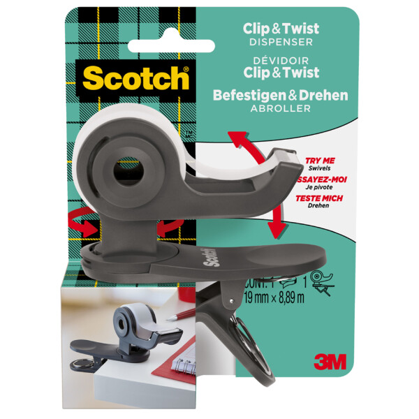 Scotch Handabroller Clip &amp; Twist, dunkelgrau, best&uuml;ckt