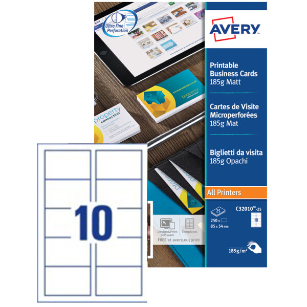 AVERY Cartes de visite Quick&amp;Clean, 185 g m2, blanc mat