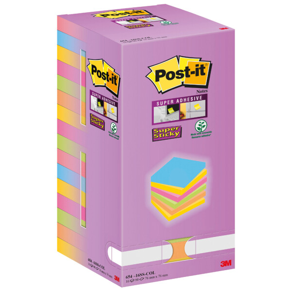 Post-it Haftnotizen super sticky notes, 76 x 76 mm, farbig
