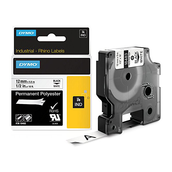 DYMO RHINO Polyester-Schriftband schwarz wei&szlig;, 9 mm x 5,5 m
