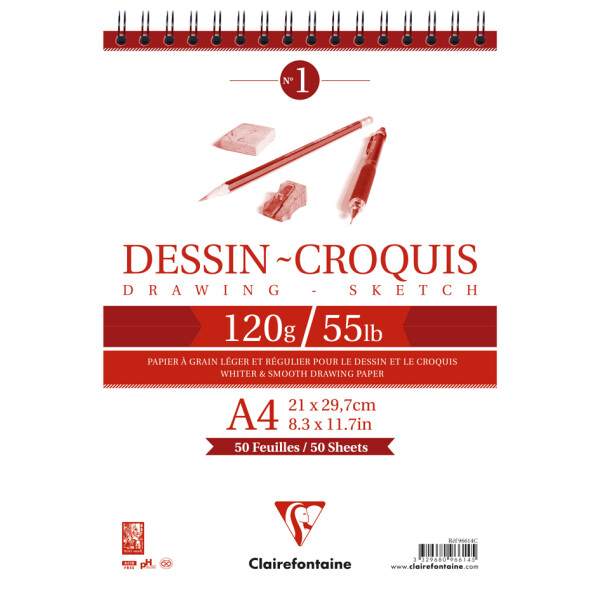 Clairefontaine Skizzenblock, DIN A4, 160 g qm, 35 Blatt