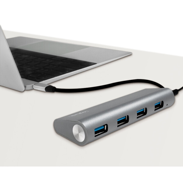 LogiLink USB 3.0 Hub mit USB-C Gen1 Anschluss, 4-Port, grau