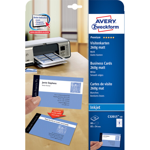 AVERY Zweckform Quick & Clean Visitenkarten, matt, 260 g qm