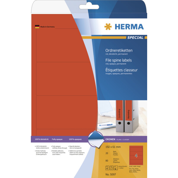 HERMA Ordnerr&uuml;cken-Etiketten SPECIAL, 192 x 61 mm, blau