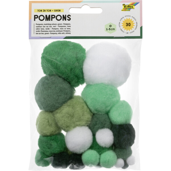folia Pompons, 30 Stück, TON IN TON MIX Grün