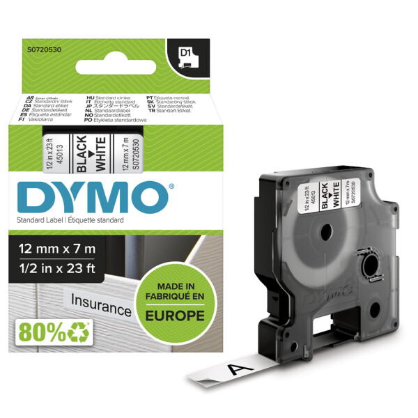 DYMO D1 Schriftbandkassette schwarz transparent, 12 mm x 7 m