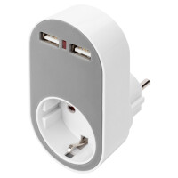 DIGITUS Universal Steckdosenadapter mit 2 x USB-A