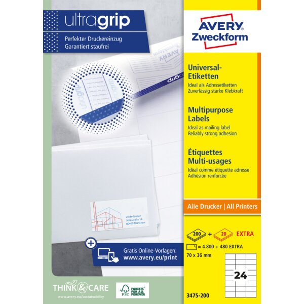 AVERY Zweckform Universal-Etiketten, 70 x 50,8 mm, wei&szlig;