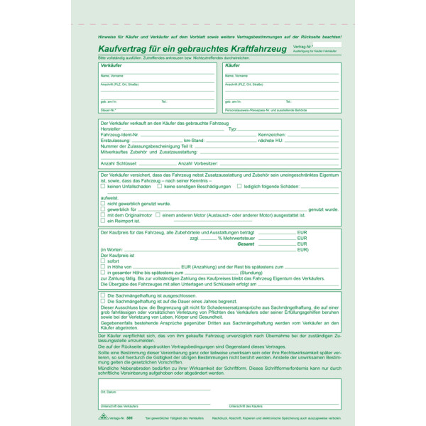 RNK Verlag "Kaufvertrag für ein gebrauchtes Kraftfahrzeug"