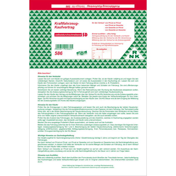 RNK Verlag "Kaufvertrag für ein gebrauchtes Kraftfahrzeug"