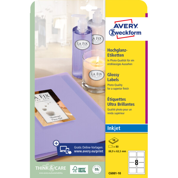 AVERY Zweckform Inkjet Glossy Etiketten, 63,5 x 46,6 mm