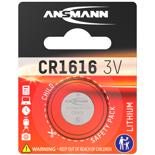 ANSMANN Lithium Knopfzelle "CR2016", 3,0 Volt, 1er-Blister