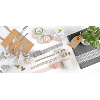 folia Deko-Bordüre Washi-Dekor, grau gold, 2er Set