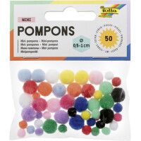 folia Mini-Pompons, 50 Stück, farbig sortiert