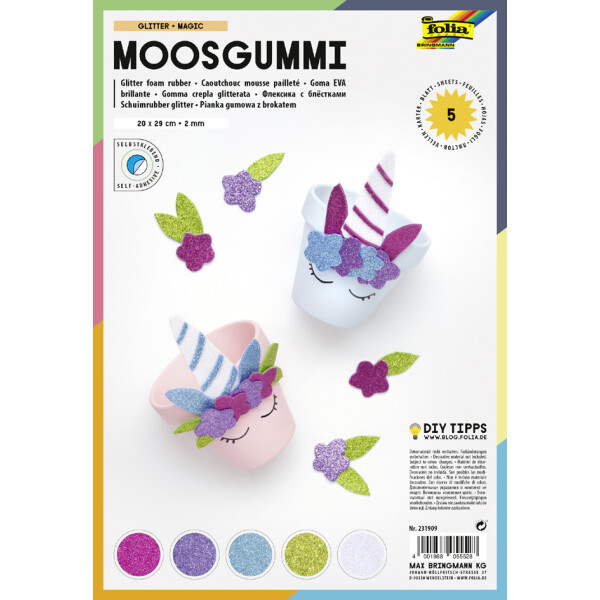 folia Glitter-Moosgummi II, 200 x 290 mm, 5 Blatt, sortiert