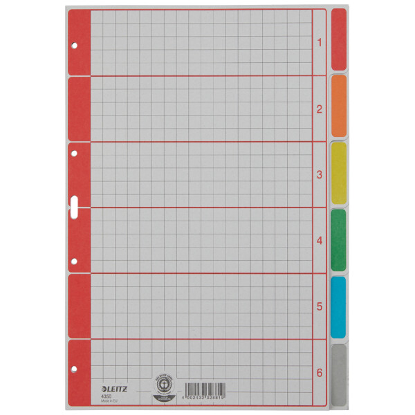 LEITZ Karton-Register extrastark, blanko, A4, 6-teilig