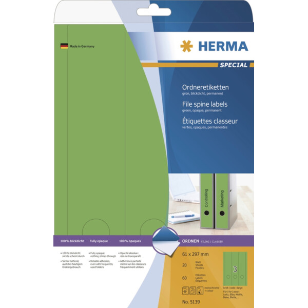 HERMA Ordnerr&uuml;cken-Etiketten SPECIAL, 61 x 297 mm, gr&uuml;n