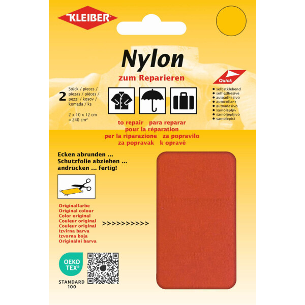 KLEIBER Nylon-Flicken, selbstklebend, neonorange
