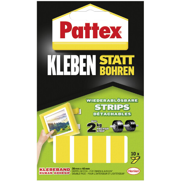 Pattex Montage Klebe-Strips, wieder ablösbar, gelb
