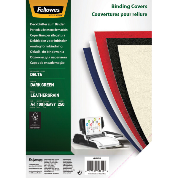 Fellowes Deckblatt Delta, Lederstruktur, DIN A4, rot