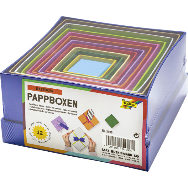 folia Geschenkboxen "Eckig", 12 Stück Größen Farben sortiert