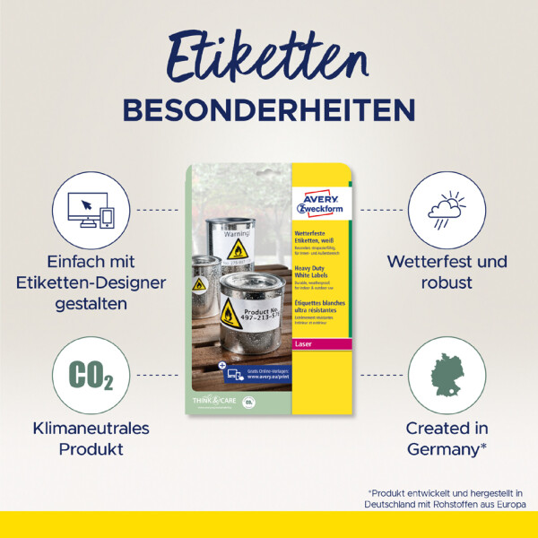 AVERY Zweckform wetterfeste Etiketten, 99,1 x 139 mm, weiß