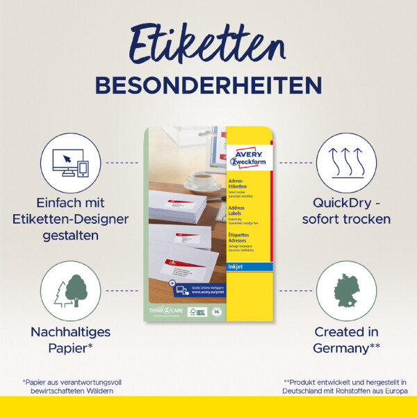 AVERY Zweckform Inkjet Adress-Etiketten, 63,5 x 38,1 mm