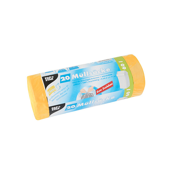 STARPAK Mülleimerbeutel HDPE, mit Zugband, 60 Liter, gelb