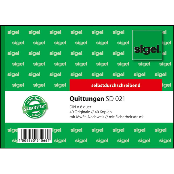 sigel Formularbuch "Quittung", fortlaufende Nummerierung