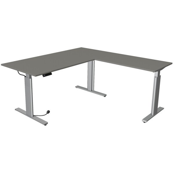 kerkmann Sitz-Steh-Schreibtisch Move 3 tube mit Anbau, grau