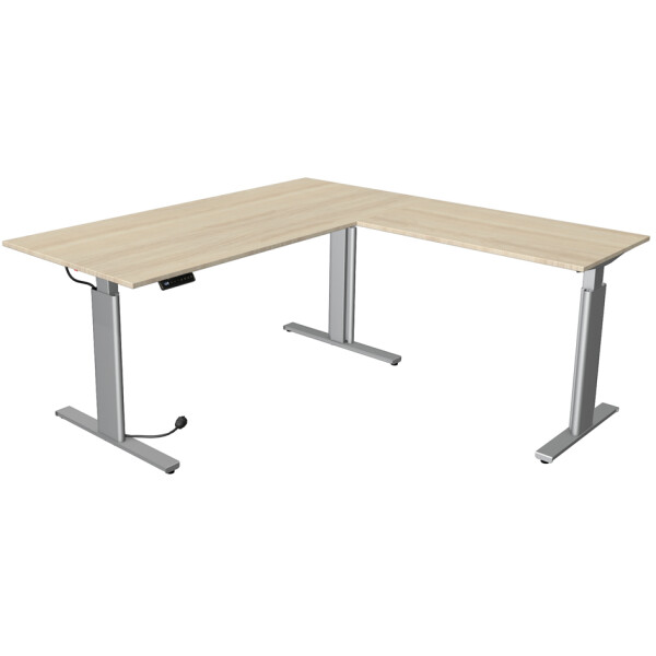 kerkmann Sitz-Steh-Schreibtisch Move 3 tube mit Anbau, grau