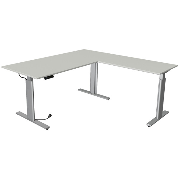 kerkmann Sitz-Steh-Schreibtisch Move 3 tube mit Anbau, grau