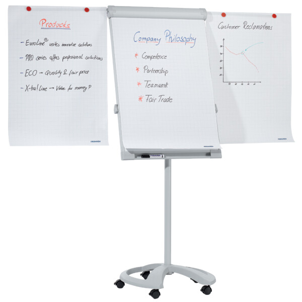 FRANKEN Flipchart PRO Deluxe Mobil, 670 x 950 mm, hellgrau