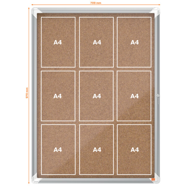 nobo Schaukasten Premium Plus, Kork-Rückwand, 8 x DIN A4