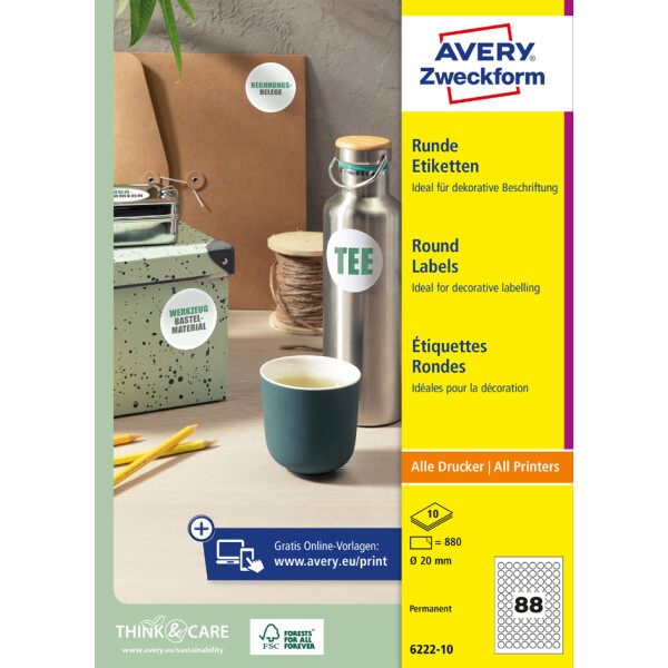 AVERY Zweckform Kennzeichnungs-Etiketten, Durchmesser: 80 mm