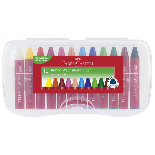 FABER-CASTELL Dreikant-Wachsmalkreide Jumbo, 12er Etui