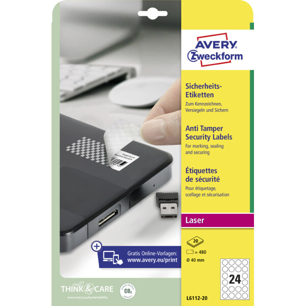 AVERY Zweckform Sicherheitsetiketten, 63,5 x 29,6 mm