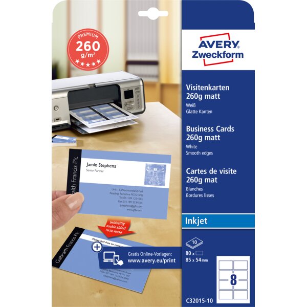 AVERY Zweckform Quick &amp; Clean Visitenkarten, matt, 260 g qm