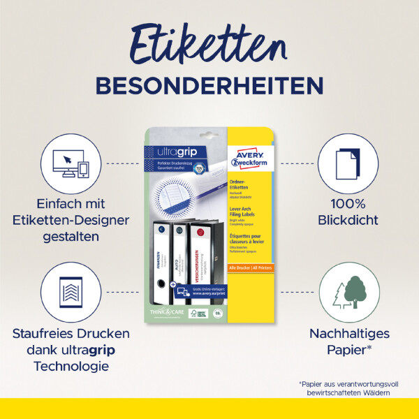 AVERY Zweckform Ordnerrücken-Etiketten, 61 x 297 mm, gelb