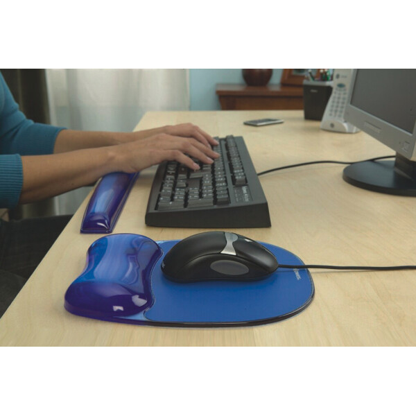 Fellowes Handgelenkauflage Crystals Gel mit Maus Pad, blau