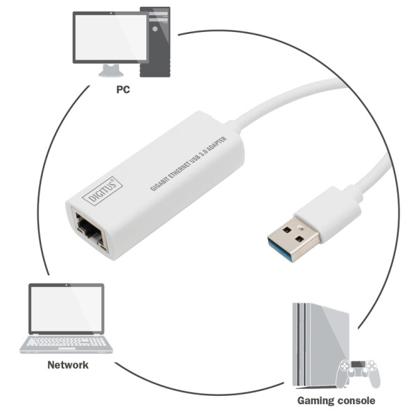 DIGITUS USB 3.0 auf Gigabit Ethernet Adapter, weiß