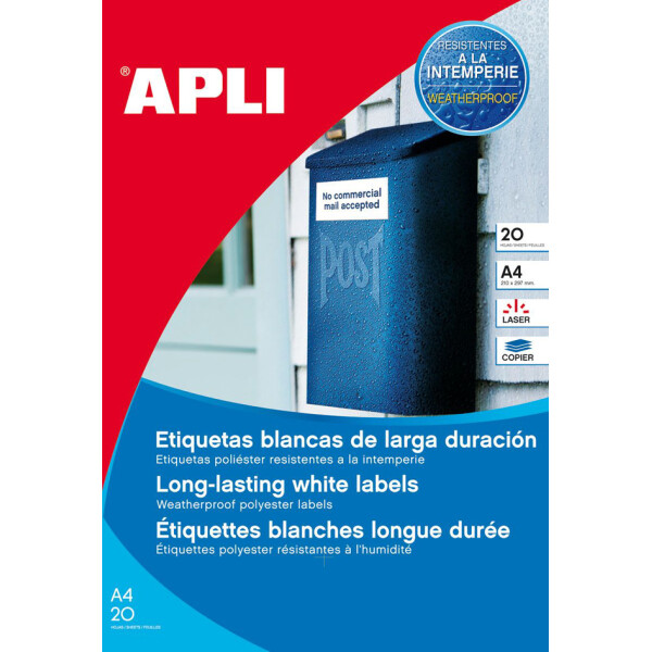 APLI Wetterfeste Folien-Etiketten, 99,1 x 42,3 mm, wei&szlig;