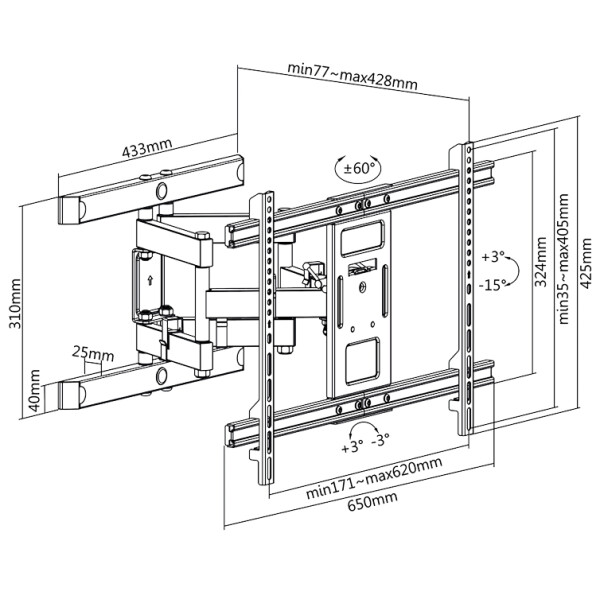 LogiLink TV-Wandhalterung Full Motion, für 93,98 - 203,20 cm